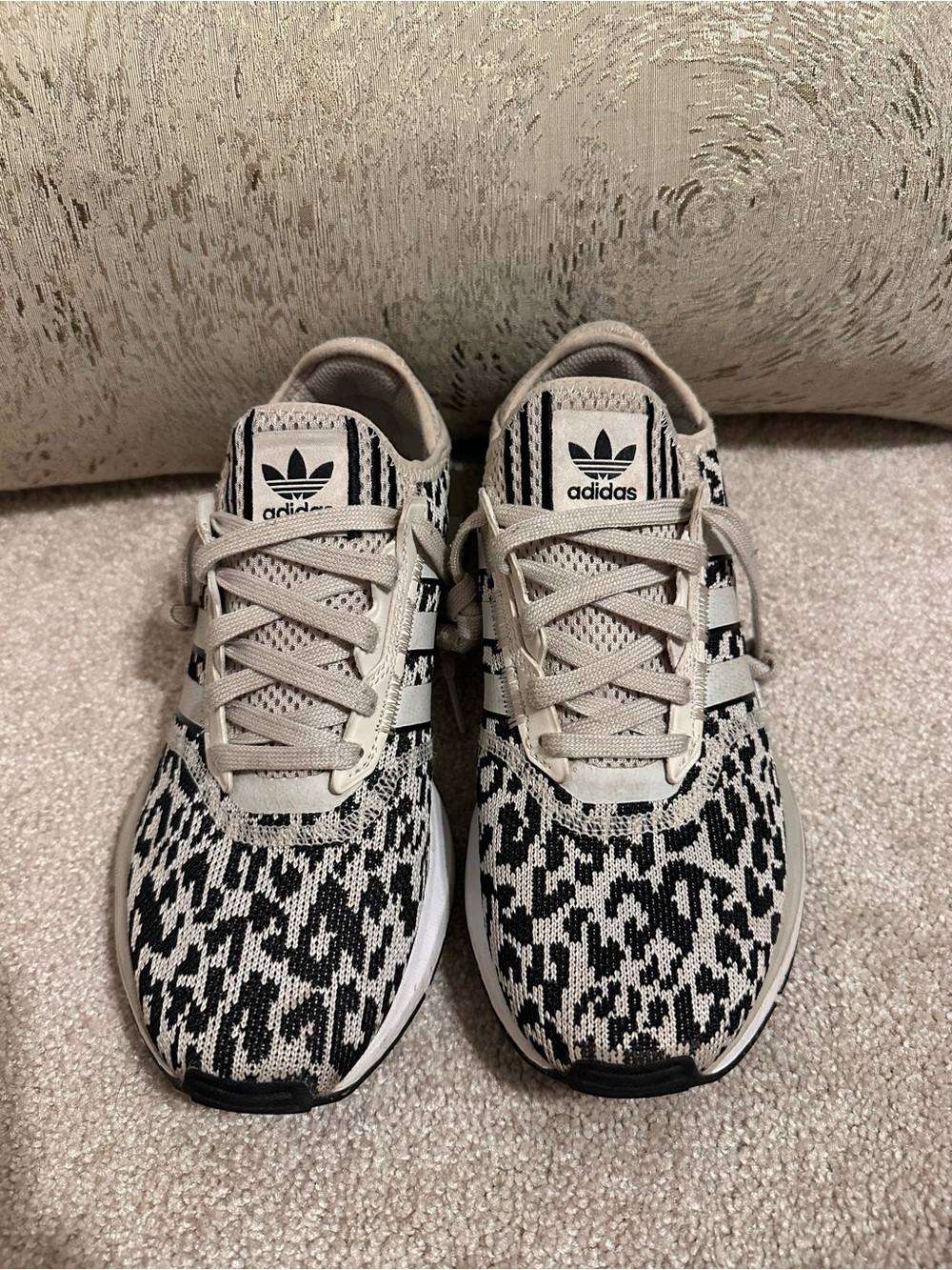 adidas Kids Beige and Black Patterned Knit Sneakers